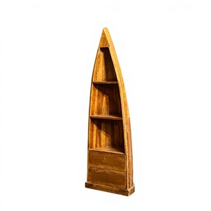 <b>Rustic</b> Wood Boat Style <b>Bookcase</b> with 4 Tiered Shelves and Storage Drawers Freestanding Living Room Furniture - Product Image 6