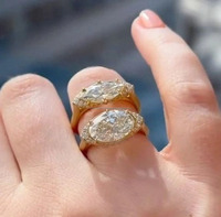 Bague en moissanite ovale incolore de 10x7 mm, taille pavé pointue, style vintage, bague en marquise orientale-occidentale