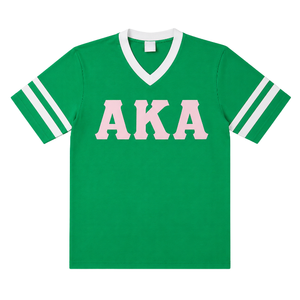 AKA เสื้อยืดคอกลมลายทางสีเขียว ตัวอักษรสีขาว เสื้อยืดลำลองผู้หญิง สีเขียวและสีขาว - Product Image 1