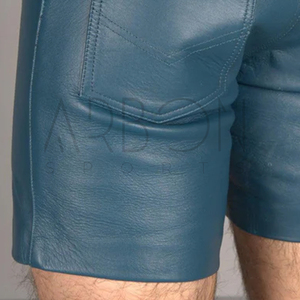 Pantalones Cortos de Cuero Genuino Azul Verde Azulado, Estilo Diseñador de Alta Gama, Corte Ajustado, Logotipo Personalizado, Fabricante Mayorista de Ropa Urbana de Moda para Exteriores - Product Image 6