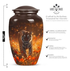 Urna Funeraria de Aluminio Azul con Diseño de Tigre para Cenizas de Adultos, Urna Decorativa Grande con Tapa - Product Image 4