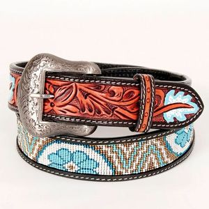 Vintage <b>Western</b> Genuine Leather Pin Buckle <b>Belt</b> with Geometric Tooling Handcrafted Eco-Friendly Customizable Width & Length - Product Image 2