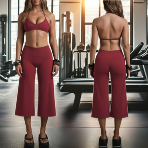 Ensemble de yoga 2 pièces personnalisé pour femme : Soutien-gorge de sport à col halter et pantalon de jogging taille haute à jambes larges – Tenue de fitness 2026 - Product Image 3