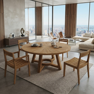 Conjunto de mesa y sillas de comedor de madera de teca moderna para jardín y patio - Product Image 4