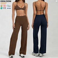 XW-AWX8002-3+ACK8002 Nouveauté Ensemble de yoga et fitness 2 pièces pour femme : Soutien-gorge décolleté en V profond et pantalon large – Tenue de sport et de gym