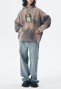 เสื้อฮู้ดซิปสตรีทแวร์ทรงโอเวอร์ไซส์สั่งทำได้ แจ็คเก็ตแบบมีซิป สีสันตัดกัน ยูนิเซ็กส์ ทรงหลวม สไตล์วินเทจ สำหรับฤดูหนาว ผ้าฝ้ายเทอร์รี่ 100% - Product Image 4