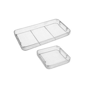 Medical Grade Reusable Surgical Instrument Tray Stainless Steel Wire <b>Mesh</b> Sterilization <b>Basket</b> Set 2 Pcs Tilt Handles - Product Image 1