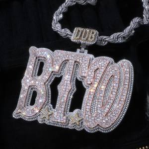 Pendentif personnalisé en argent 925 avec moissanite, style hip-hop, lettres brillantes taillées en VVS, chaîne 3D, bijoux unisexes tendance - Product Image 2