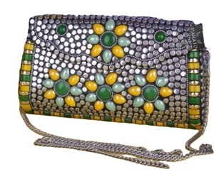 Gold-Plated Zinc Alloy Clutch <b>Bag</b> With Silver <b>Studs</b> And Circular Pattern Fashion Handbag - Product Image 2