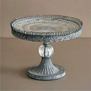 Vintage Metal and Glass <b>Cake</b> <b>Stand</b> Pedestal Decorative Dessert Display Plate Footed Tabletop Pastry Tray for Wedding Party Event - Product Image 1
