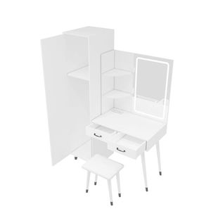 Slim Makeup Vanity <b>Table</b> with LED Mirror and Power Outlets 2 Drawers <b>Tall</b> Armoire Wardrobe Set for Bedroom Dressing - Product Image 6
