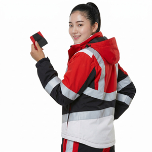 Veste de travail haute visibilité réfléchissante pour femmes, rouge, noir, gris, polyester, vêtements de sécurité, vestes à capuche pour femmes - Product Image 4