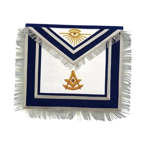 Delantal Premium Étnico de la Gran Logia, para Maestro Masón de la Logia Azul, de terciopelo azul y plateado, con bordado a mano con hilo de lingotes de plata MAP-0099 - Product Image 1