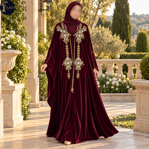 Tela de Terciopelo Rojo Vino con Bordado Floral de Cristales Dorados y Plateados |   Panel Frontal Textil con Cuentas Decorativas para Abaya y Vestido de Noche - Product Image 4