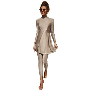 Muslim Swimwear New Women Modest Long Sleeves Sport Swimsuit High Cut <b>Print</b> Front Logo Spandex/Polyester <b>Islamic</b> Beach Burkinis - Product Image 3