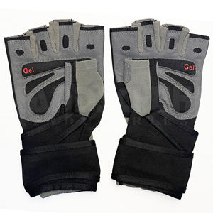 Gants de musculation professionnels gris et noirs avec bandes de maintien robustes pour les poignets |   Poignée antidérapante de qualité supérieure pour un équipement de musculation ultime - Product Image 2