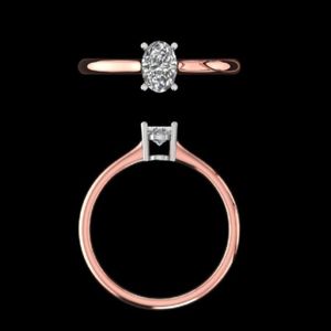 Bague de fiançailles solitaire en or rose avec diamant taille ovale, bande minimaliste et fine polie, sertie de quatre griffes, bijoux pour femme - Product Image 3