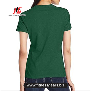 Just Fitness Gears Women's O-Neck Short Sleeve <b>T</b>-<b>Shirt</b> Solid Green Breathable Knitted Polyester Casual Wear - Product Image 2