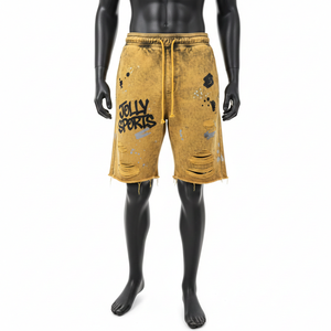 Shorts para Hombre con Lavado Ácido, Algodón Premium, Felpa Gruesa, Tacto Suave, Estilo Desgastado, Logotipo Personalizado con Serigrafía - Product Image 1