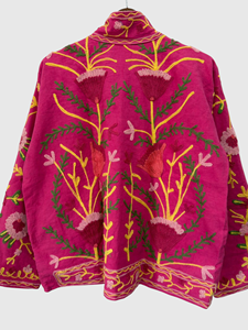 Veste à col mandarin brodée à la main avec des motifs floraux, manches longues, en velours matelassé, pour adulte, style élégant, à porter en automne - Product Image 5