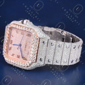 Reloj mecánico artesanal de acero inoxidable con lectura analógica, movimiento automático, diamantes moissanita de corte redondo, claridad VS VVS EF - Product Image 6