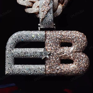 Colgante EB con Incrustaciones de Diamantes, Colgante Personalizado de 2 Letras, Moissanita Corte Pera, Oro Blanco y Rosa, Joyería Hip Hop de Dos Tonos - Product Image 1
