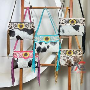 Best-Selling High Quality Sunflower Design Tooled Leather Boho Fringe Bags Low Price Cowhide Leather Crossbody Handbag For Women - Product Image 1