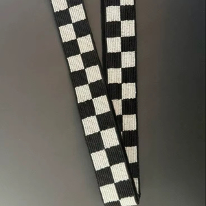 Black & White Checkered Beaded <b>Strap</b> Trendy Statement <b>Strap</b> - Product Image 1