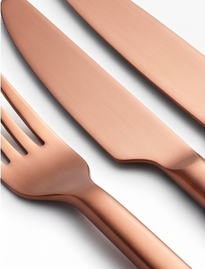 Ensemble de couverts modernes en cuivre, 5 pièces, en acier inoxydable, couteau, fourchette, cuillère, résistant à la rouille, vaisselle de mariage - Product Image 2