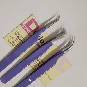 Professional Eyelash Extension Tweezers Purple Color Coated 45 Degree Curved Volume Tweezer Stainless Steel Lash Tweezers Set - Product Image 1