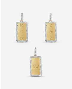 Pendentif rectangulaire gravable, breloques personnalisées avec initiales, bordure en diamant de laboratoire, pendentifs minimalistes de luxe en or massif 14k 18k - Product Image 6