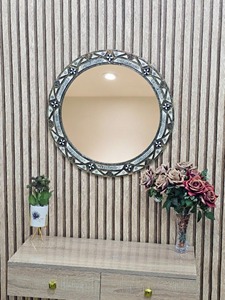 Miroir rond de mariage moderne de qualité supérieure avec motif en bois incrusté Boone, écologique, couleur personnalisée, type mural - Product Image 3