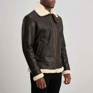 Chaqueta Bomber de Cuero Genuino Marrón para Hombre con Cierre de Piel Sintética, Corte Regular, Estilo Motociclista para Invierno - Product Image 1