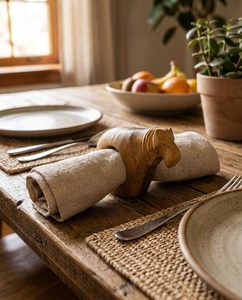 Handcrafted <b>Elephant</b> Wood Napkin Ring Holders - Classic Vintage Style Rustic Table <b>Decor</b> for Dining & Dinner Parties - Product Image 3