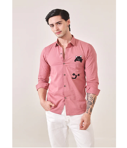 Camisa de Manga Larga para Hombre, Camisa Bordada con Gato, Corte Ajustado, Cierre de Botones, Informal, de Moda, Mezcla de Algodón, Camisa con Diseño Gráfico para Fiesta o Club - Product Image 1