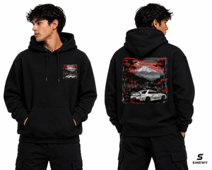 Sweat-shirt à capuche unisexe noir SINEWY, surdimensionné, 100% coton, tissu éponge français, imprimé paysage automobile, vêtements décontractés d'hiver - Product Image 3