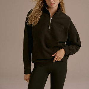 High Quality Premium Sweatshirts Women's Oversized Half <b>Zipper</b> Sweatshirts Cotton Fleece Drop Shoulder Pullover Sweatshirts - Product Image 1