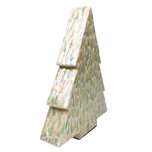 รูปปั้นต้นคริสต์มาส MDF พร้อมคาปิสแบบทำมือตกแต่งวันหยุดลวดลายหยดน้ำสองโทนการแสดงบนโต๊ะเทศกาล - Product Image 3