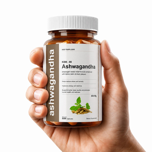 Cápsulas de Ashwagandha KSM-66 de Marca Privada, 600 mg, con Bálsamo de Limón y Pimienta Negra para Adultos - Suplemento Herbal OEM para el Alivio del Estrés y la Energía - Product Image 1