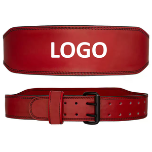 Ceinture de musculation rouge profilée avec boucle à double ardillon en cuir véritable, soutien robuste du tronc - Product Image 1