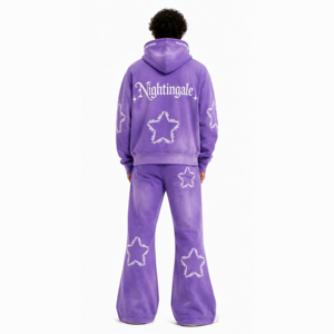 Ensemble sweat à capuche et pantalon de survêtement évasé en molleton épais personnalisé pour homme, avec impression sérigraphiée en relief de haute qualité, style vintage premium Crystal Suit - Product Image 2