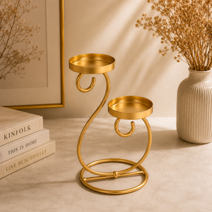 Candelabro Doble de Hierro Dorado de Lujo para Sala de Estar y Mesa de Comedor, Decoración para Bodas y Mesas - Product Image 1