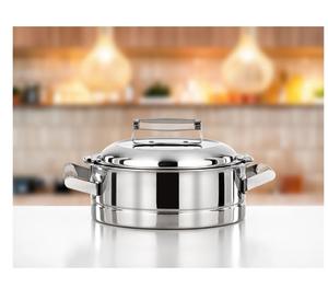 Juego de 3 piezas de acero inoxidable plateado, elegante plato redondo para calentar comida con tapa, bandeja decorativa para calentar comida para decoración de bodas. - Product Image 5