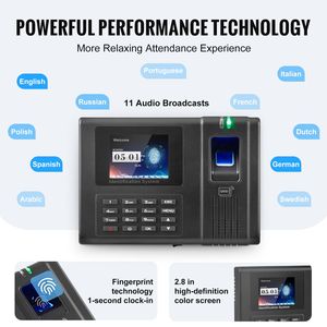 Reloj Checador Biométrico Automático con USB para Empleados, Reconocimiento de Huella Dactilar y Facial con 5 Tarjetas RFID para Pequeñas Empresas - Product Image 5