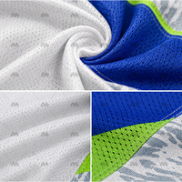 Maillot de football américain sublimé imprimé blanc et bleu pour homme, ajusté, à manches courtes, anti-humidité, écologique, 220g