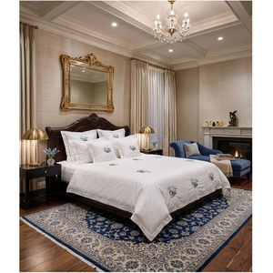 Custom Wholesale Embroidery Blue Flower & Bow Home Duvet Cover Sets Cotton Machine-washable Hemstitch <b>Bedding</b> Sets Home Wedding - Product Image 1