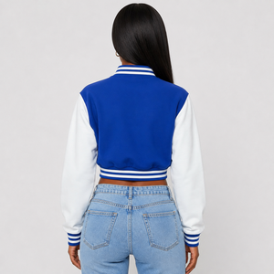 Women Crop Top Varsity Jacket Featuring Snap Button Front Rib Knit Trim And Relaxed Fit For Casual Daily Outfits New 2026 - Product Image 3