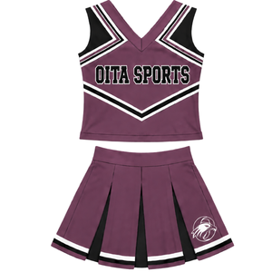 Tenue de cheerleading personnalisée par le fabricant, ensemble uniforme deux pièces violet avec jupe plissée, vêtements de performance pour compétition sportive - Product Image 1