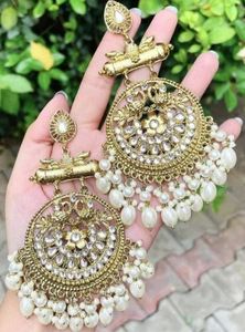 Indian Traditional Handmade Gold Plated Alloy Flower Shape Drop Earrings Imitation Pearl Crystal Rhinestone Trendy Women's - Product Image 2