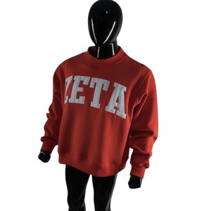 เสื้อสเวตเชิ้ตคอกลมสีแดงเข้ม Zeta ผ้าฝ้าย 100% ทรงปกติ ใส่ได้ทั้งชายและหญิง สไตล์ลำลอง พิมพ์ลายตัวอักษรด้านหน้า - Product Image 1
